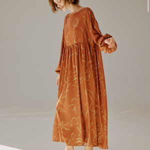 NWT Nap Loungewear Art Print Maxi Dress Cloud Track Balloon Sleeve Oversized S